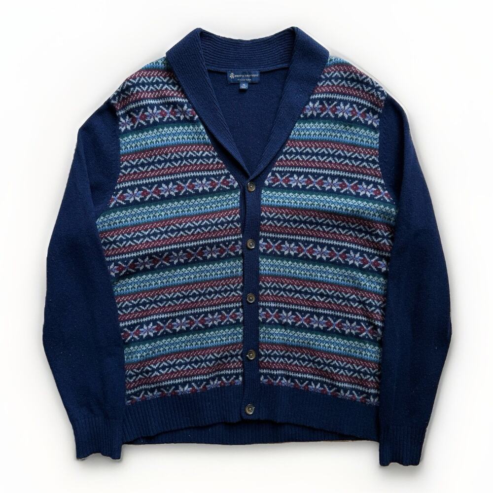 Brooks Brothers Cardigan XL Multicolor Shawl Collar Fair Isle Merino Wool